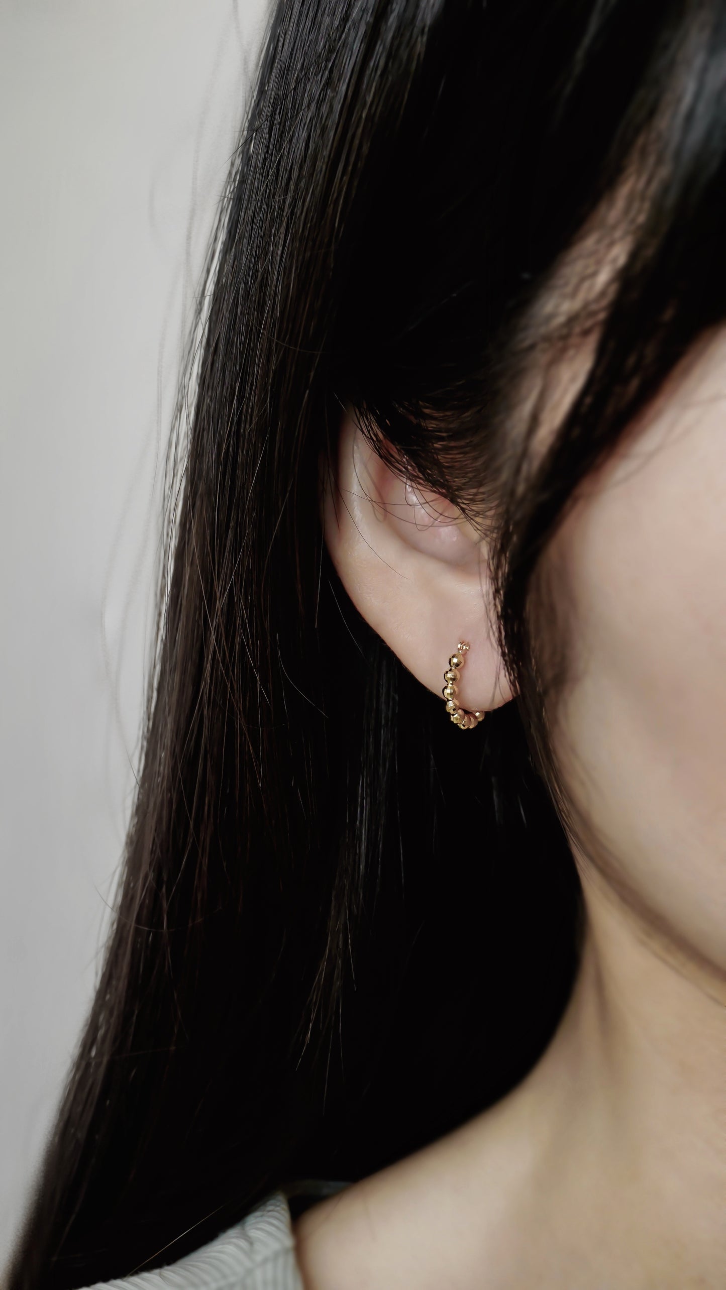 10K Gold Faceted Bead Hoop Earrings
