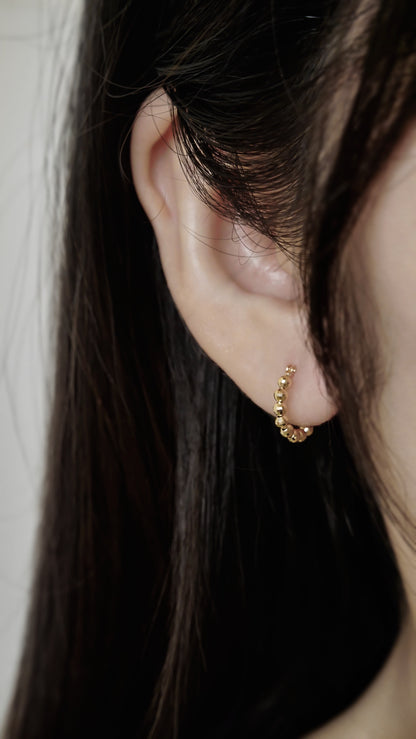10K Gold Faceted Bead Hoop Earrings
