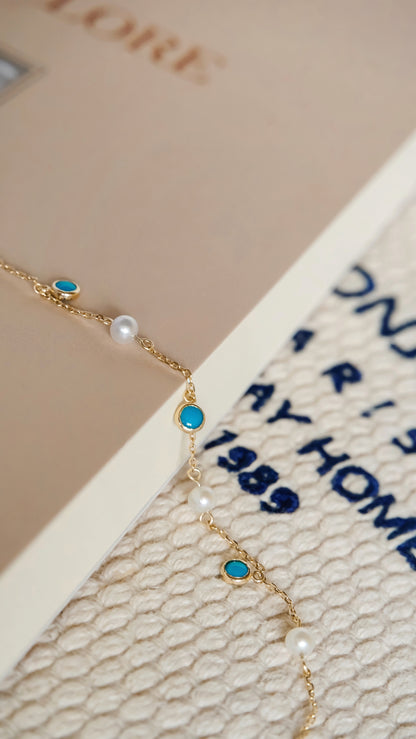 10K Gold Turquoise & Pearl Bracelet