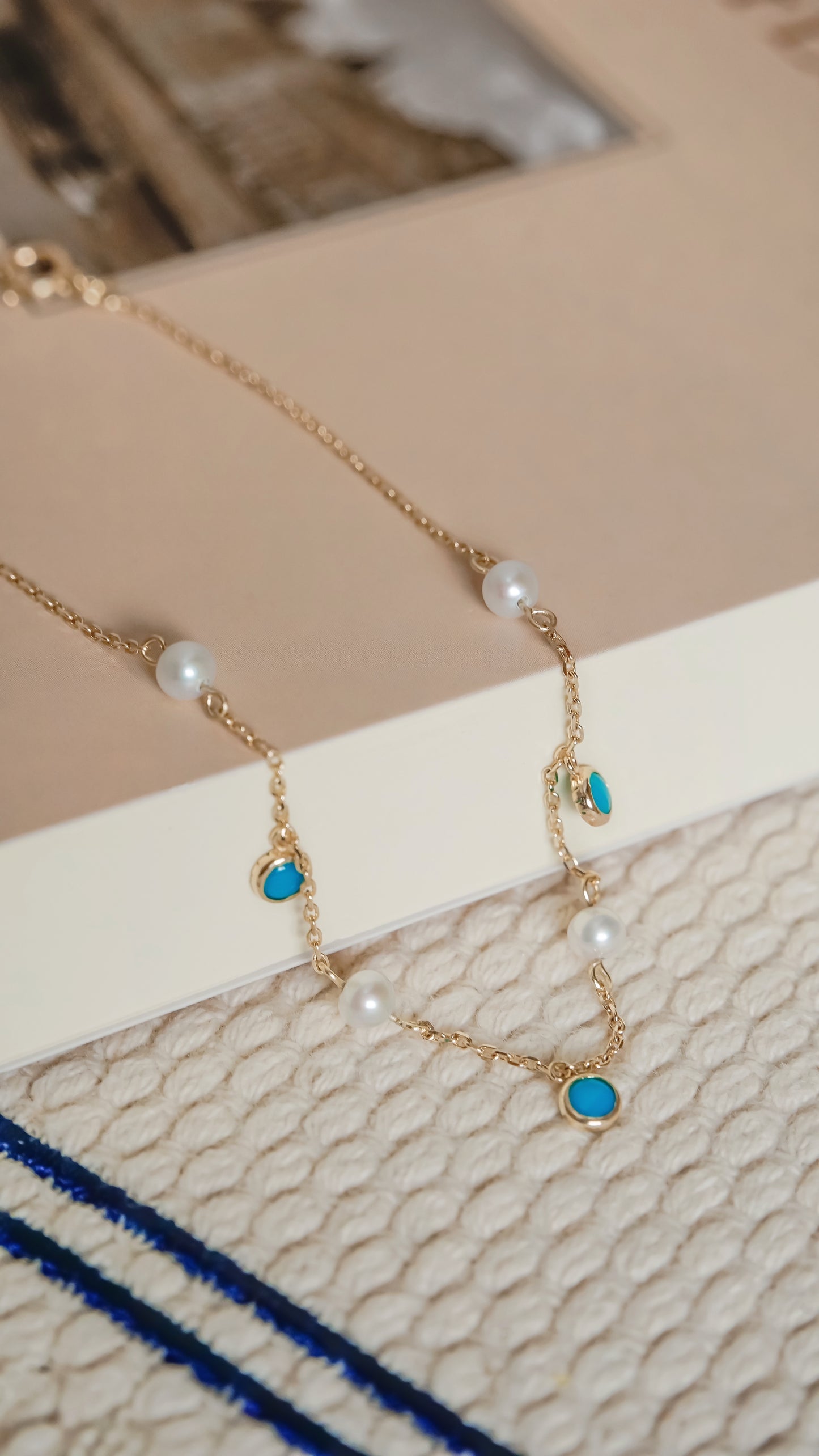 10K Gold Turquoise & Pearl Bracelet