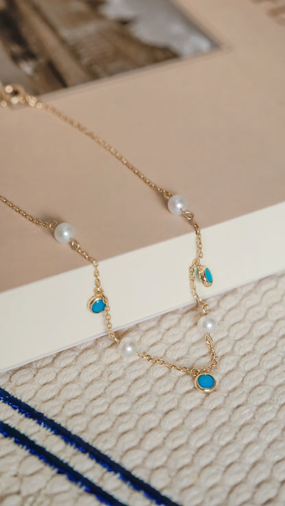 10K Gold Turquoise & Pearl Bracelet