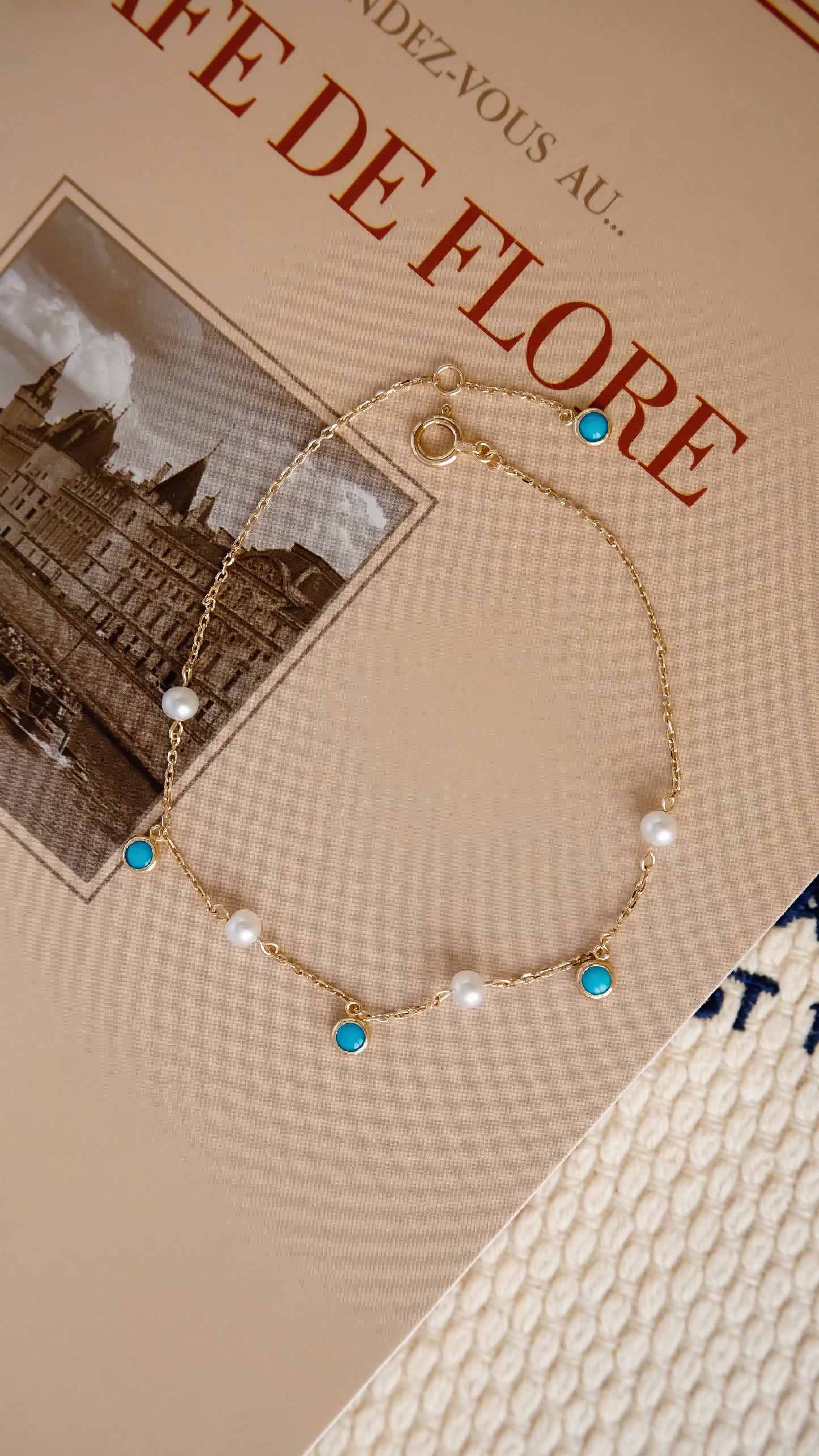 10K Gold Turquoise & Pearl Bracelet