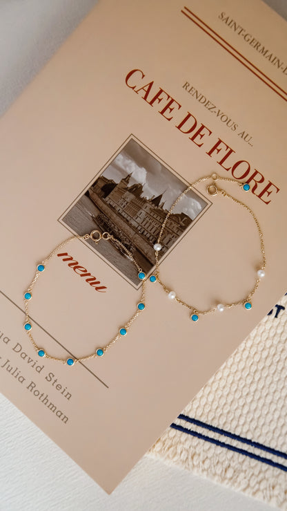 10K Gold Turquoise & Pearl Bracelet