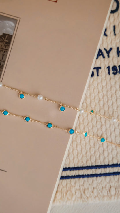 10K Gold Turquoise & Pearl Bracelet