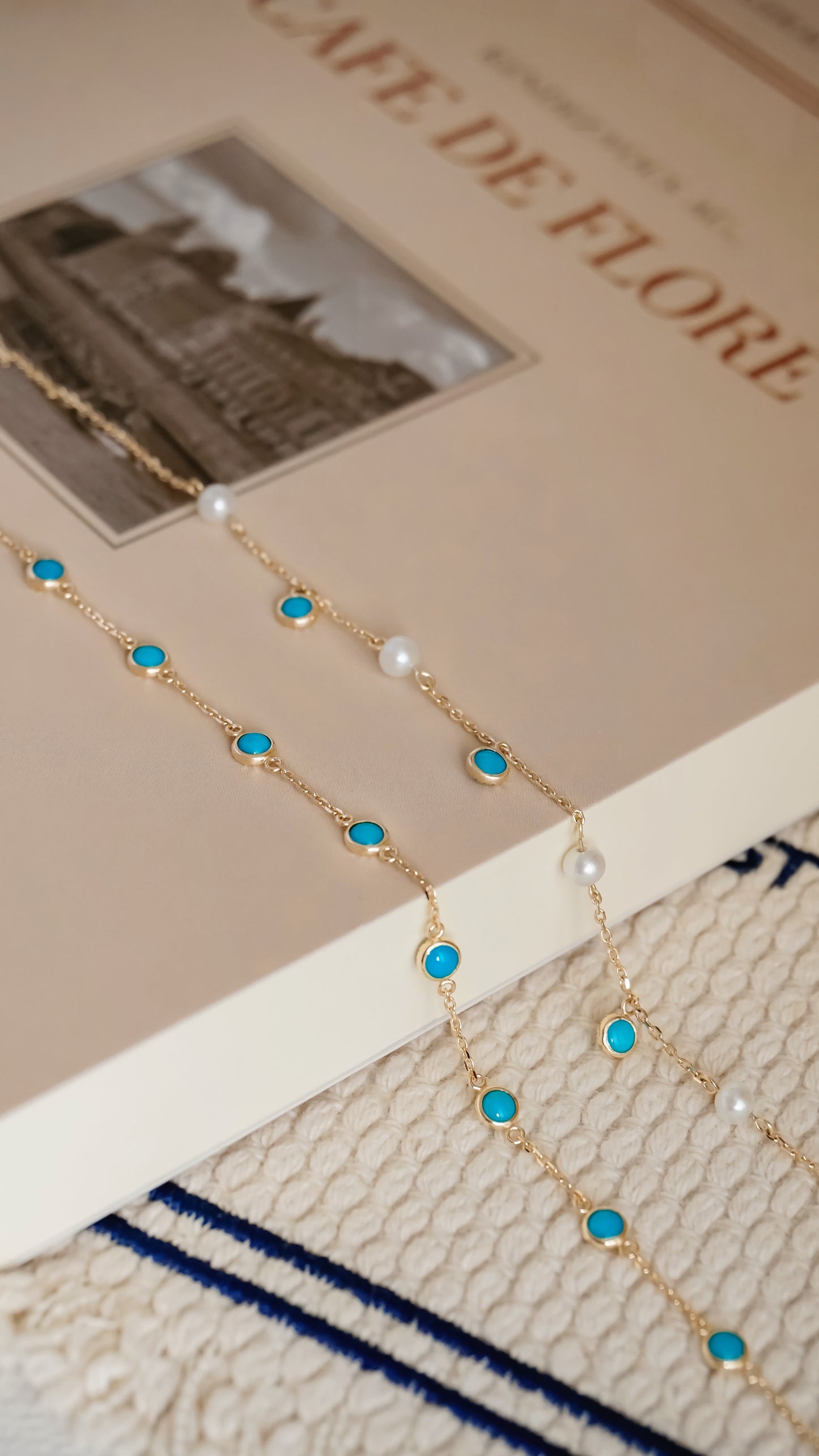 10K Gold Turquoise & Pearl Bracelet