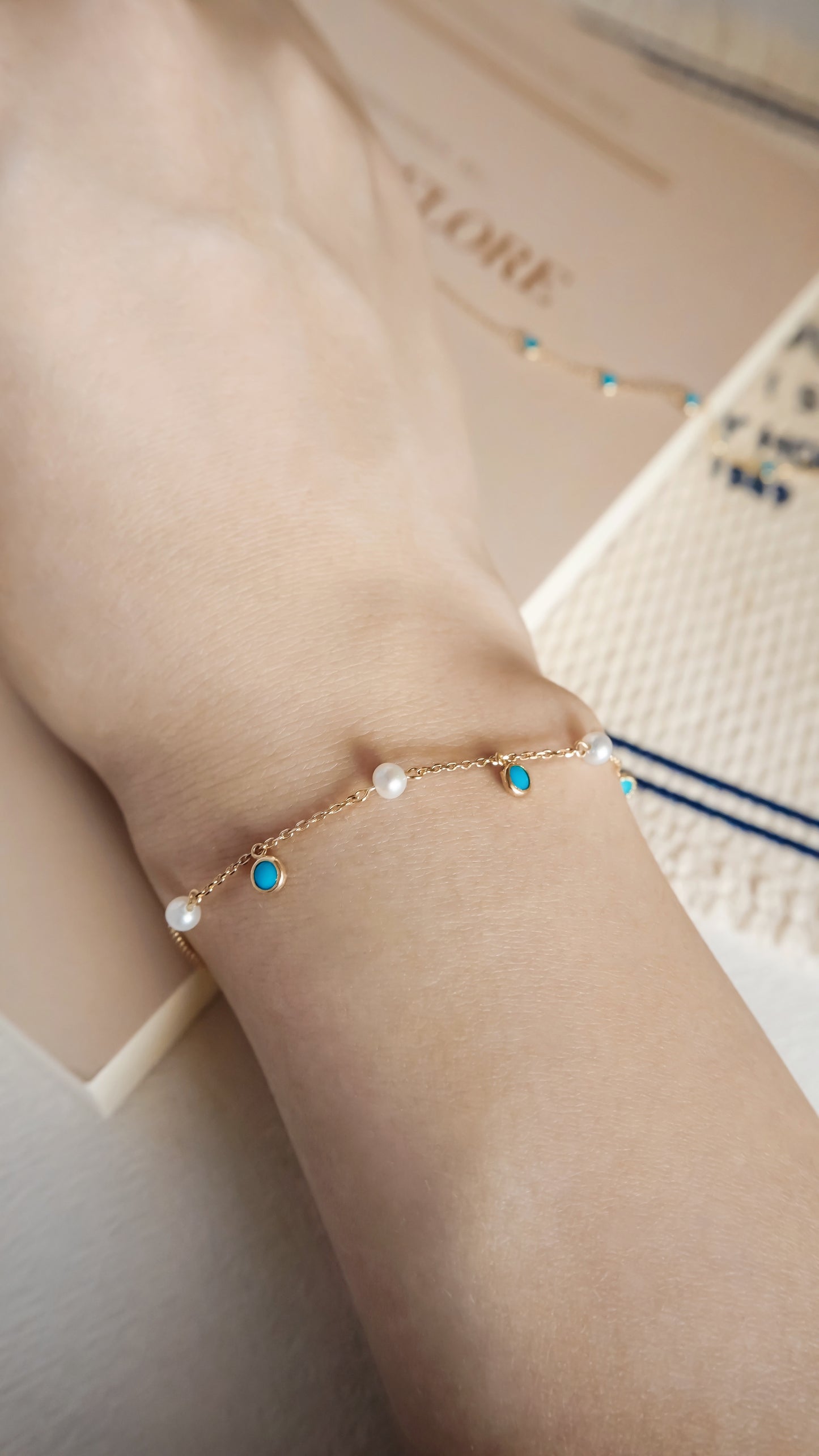 10K Gold Turquoise & Pearl Bracelet