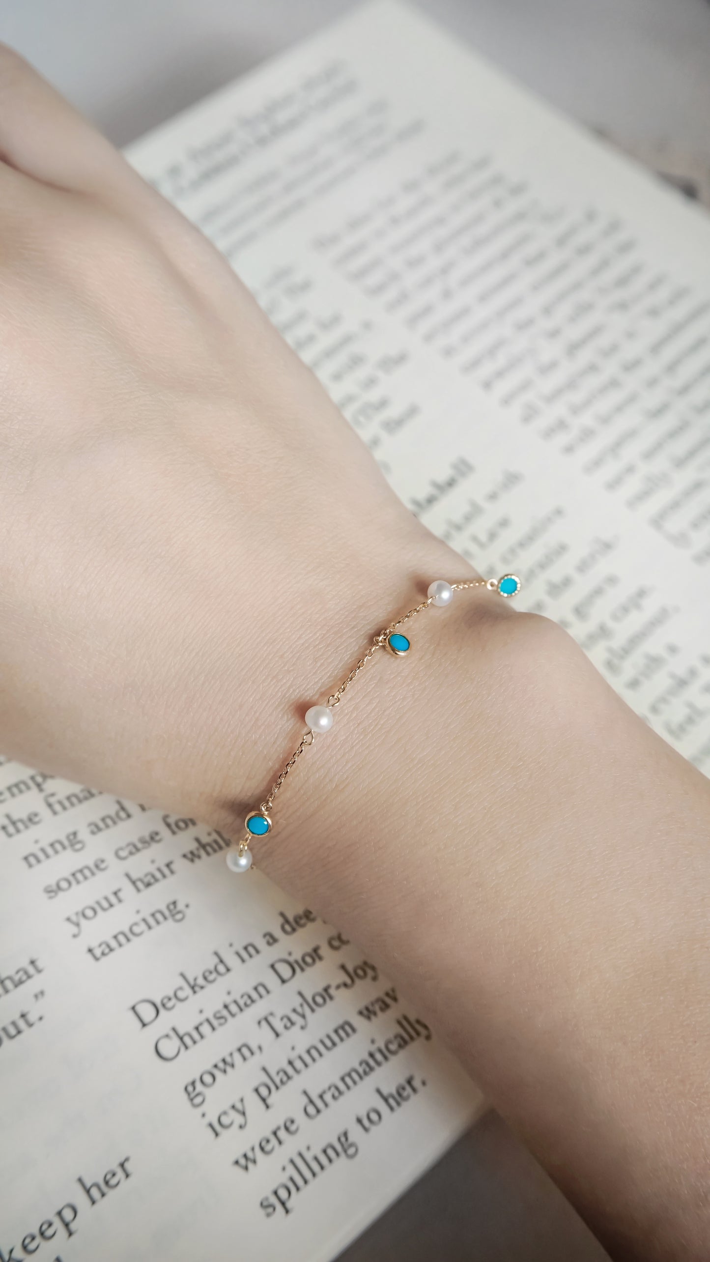 10K Gold Turquoise & Pearl Bracelet