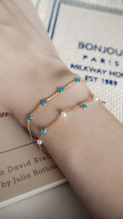 10K Gold Turquoise & Pearl Bracelet