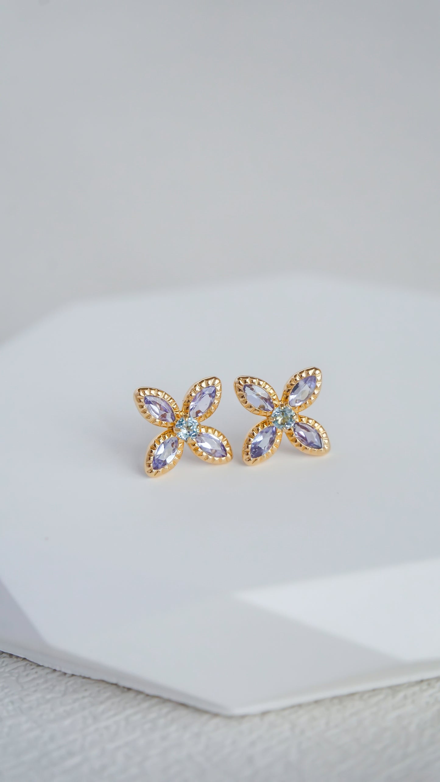 18K Gold Gemstone Floral Earrings