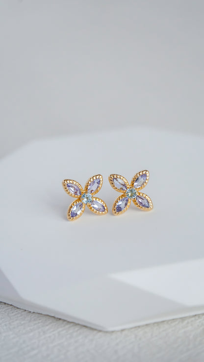 18K Gold Gemstone Floral Earrings